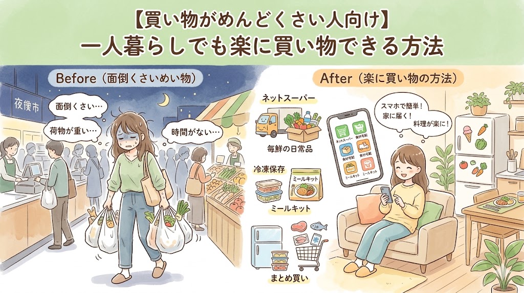 【買い物がめんどくさい人向け】一人暮らしでも楽に買い物できる方法